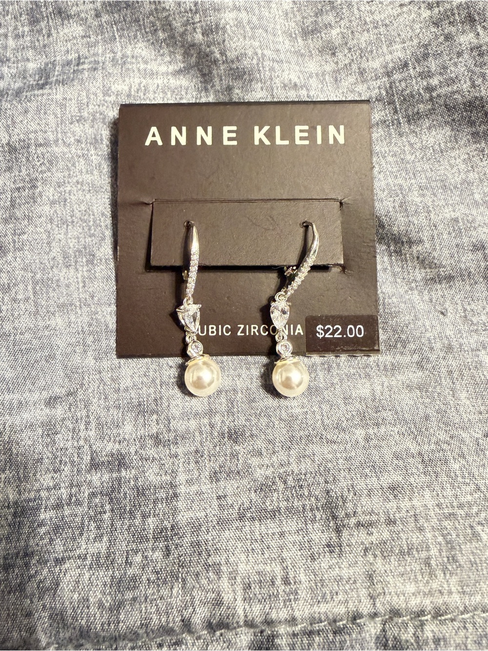 Anne Klein Silver-Tone Pearl Drop Earrings with Sparkling Accents